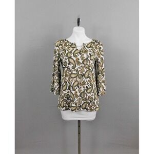 Emaline‎ Women's Shirt, Size PM, White Multicolor, 95% Polyester, 5% Spandex